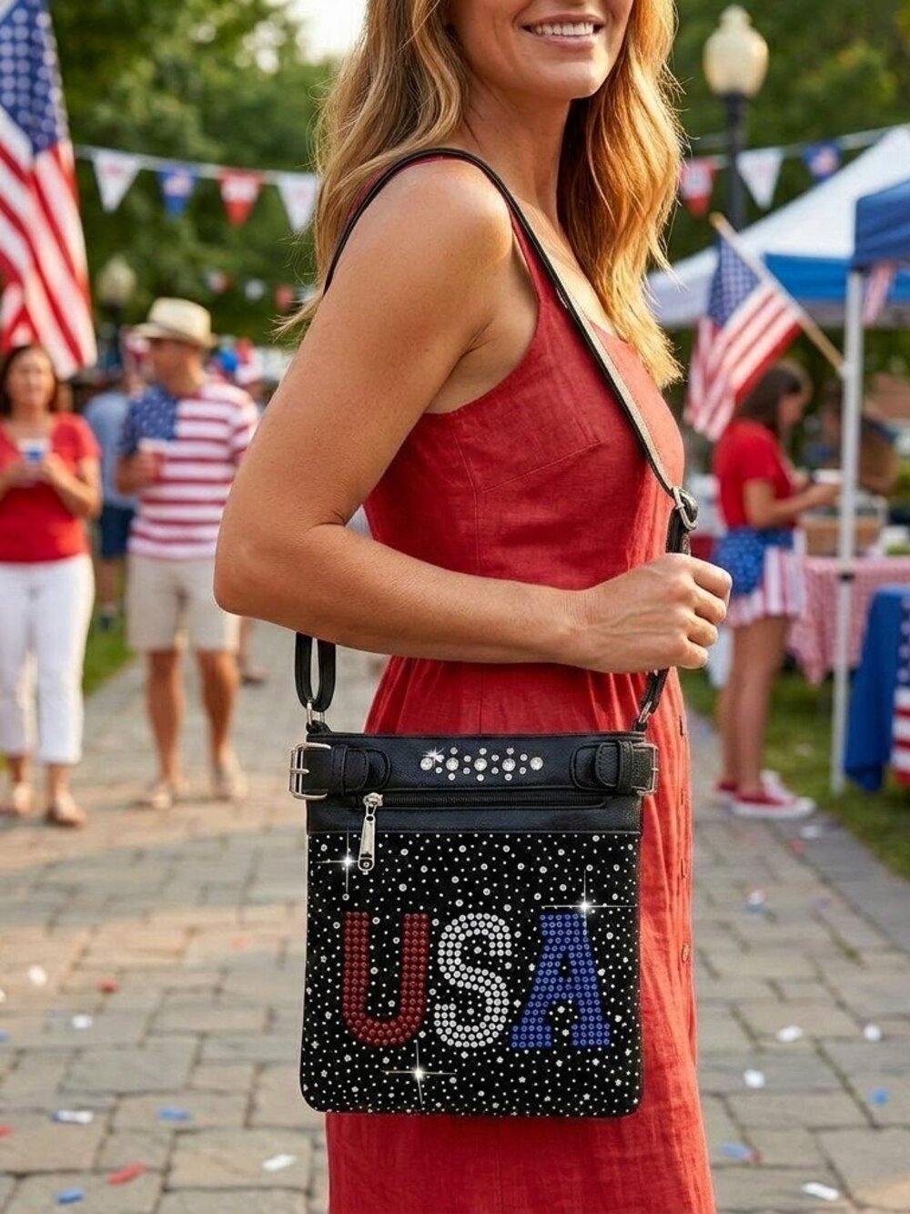 USA Rhinestone Crossbody Bag